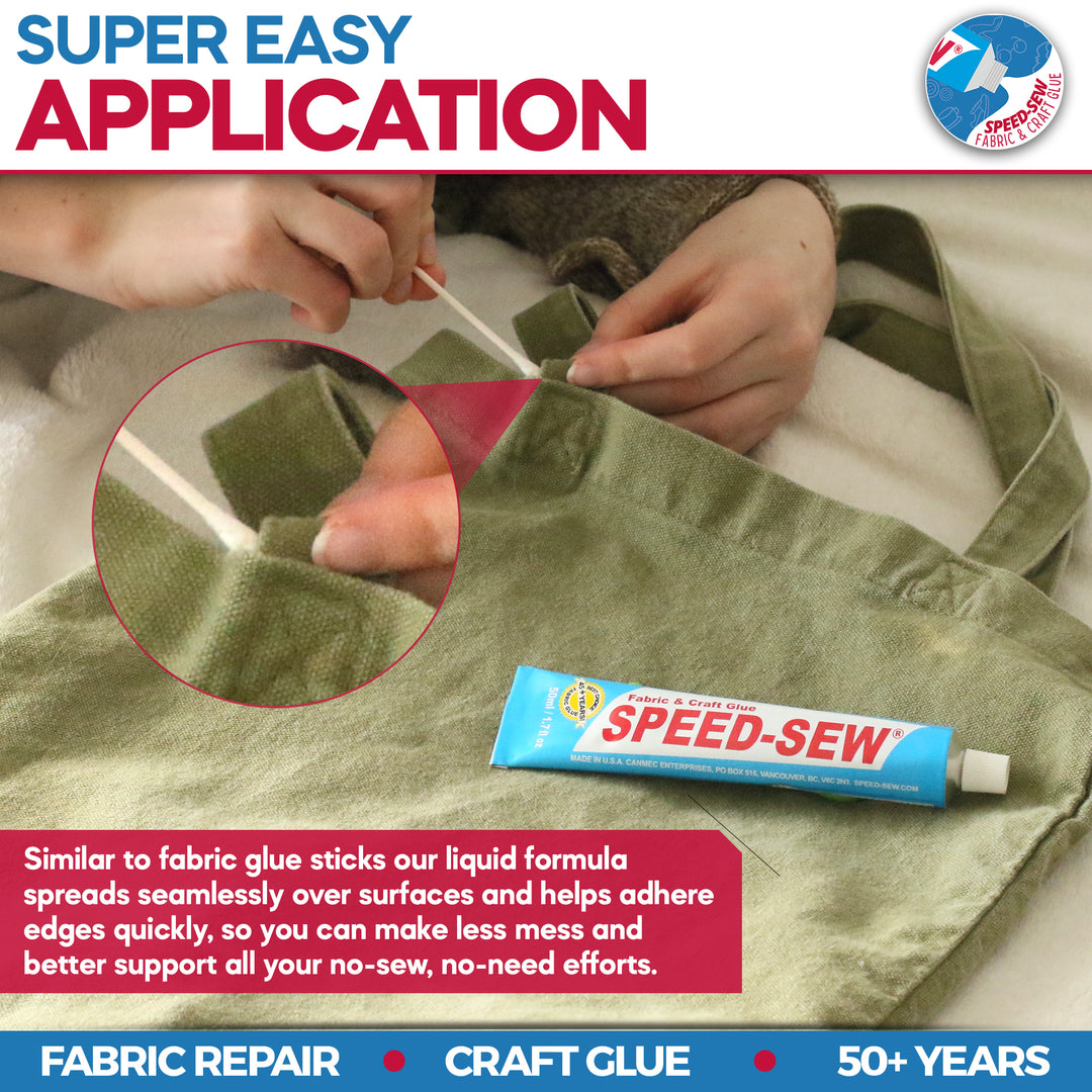 Speed-Sew Colle textile sans couture pour projets d'artisanat, réparation  de vêtements, denim, tissus d'ameublement, cuir, réparation instantanée  pour effilochage des déchirures, 1 pièce